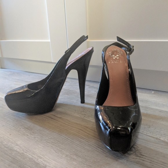 Vince Camuto Patent Leather Platform Sling Backs - Picture 2 of 5